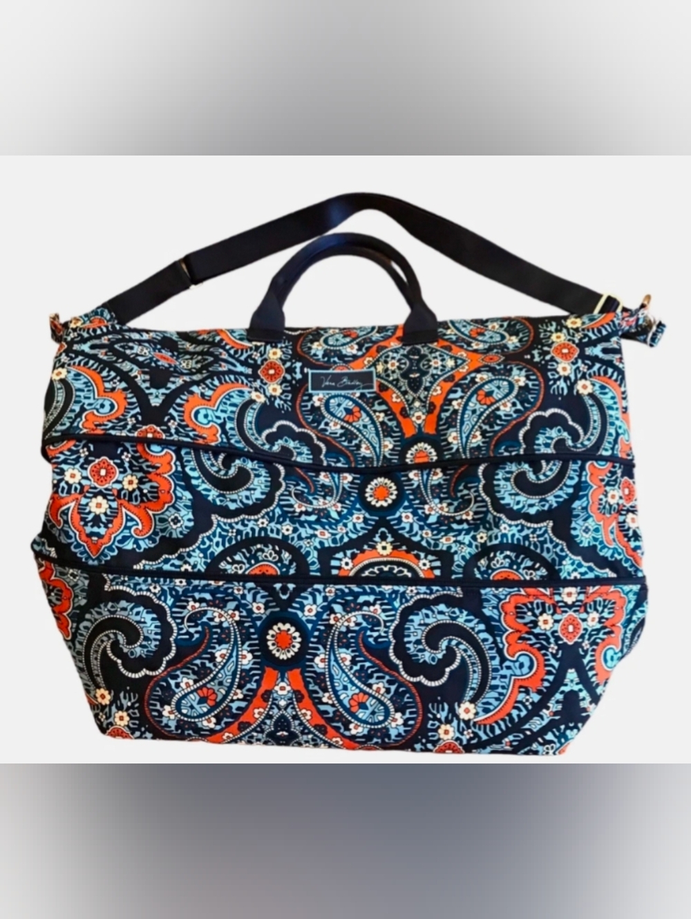 Vera Bradley Expandable Navy, Orange & Light Blue Paisley Weekender Duffle